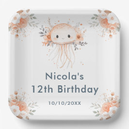 Plato De Papel Cute Floral Jellyfish Birthday Party