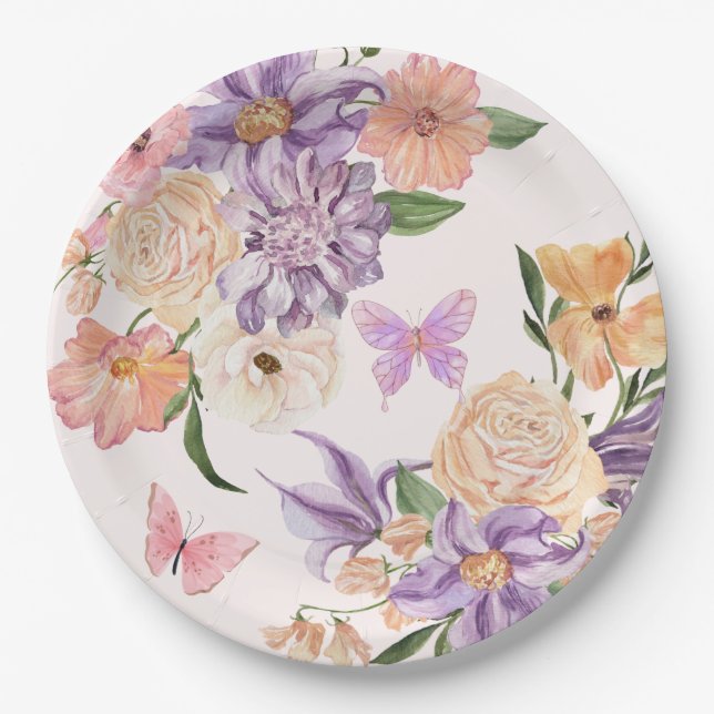 Plato De Papel Cute Floral Me Da Butterflies Ducha De Novias (Anverso)
