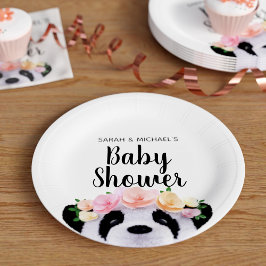 Plato De Papel Cute Floral Panda Bear Placas de papel Baby Shower