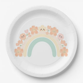 Plato De Papel Cute Floral Rainbow Smiles Pastel Birthday