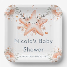 Plato De Papel Cute Floral Starfish Baby Shower