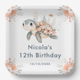 Plato De Papel Cute Floral Turtle Birthday Party