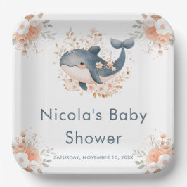 Plato De Papel Cute Floral Whale Baby Shower