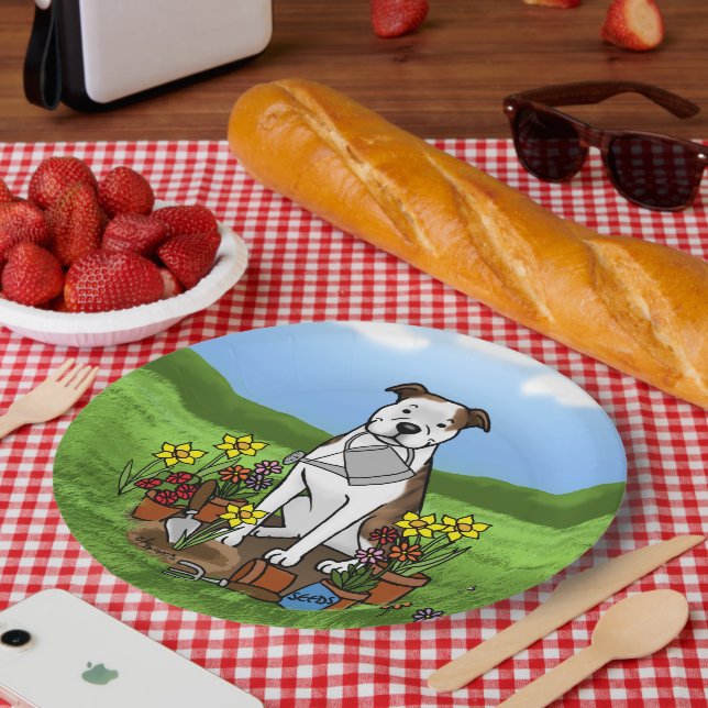 Plato De Papel Cute Flower Gardener Pit Bull (lt romano 3) (Picnic)