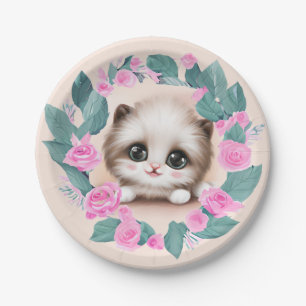 Plato De Papel Cute Fluffy Furr Ball Kitten