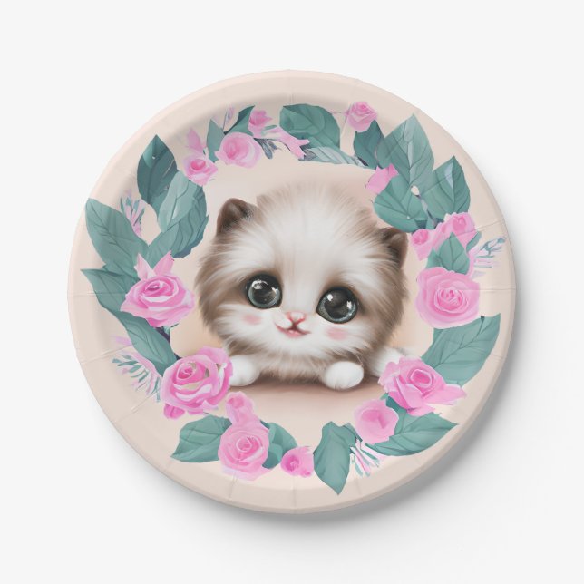 Plato De Papel Cute Fluffy Furr Ball Kitten (Anverso)