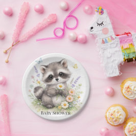 Plato De Papel Cute Forest Baby Raccoon Baby Shower 