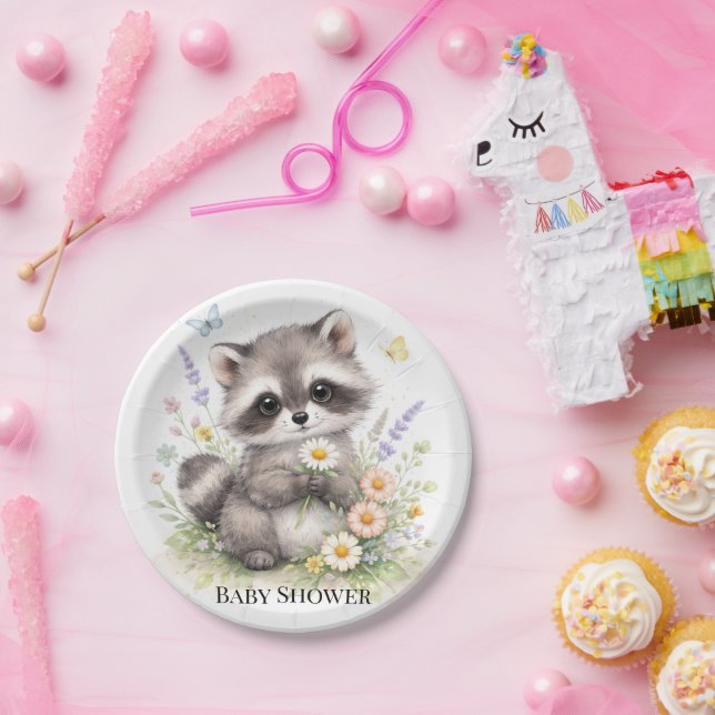 Plato De Papel Cute Forest Baby Raccoon Baby Shower  (Fiesta)