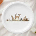 Plato De Papel Cute Forest Woodland Animals Baby Shower<br><div class="desc">Presentamos nuestros simples curas animales de bosque de árboles de madera para bebé chapas de papel, perfecto para una celebración tierna y caprichosa! Con un tema de la historia del bosque acuático con adorables criaturas como zorro, conejito, oso y ciervo, es ideal para una ducha de género neutro. Este diseño...</div>