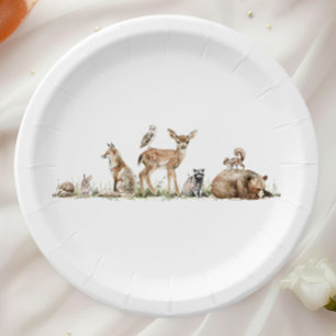 Plato De Papel Cute Forest Woodland Animals Baby Shower