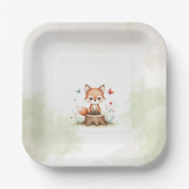 Plato De Papel Cute fox baby shower 