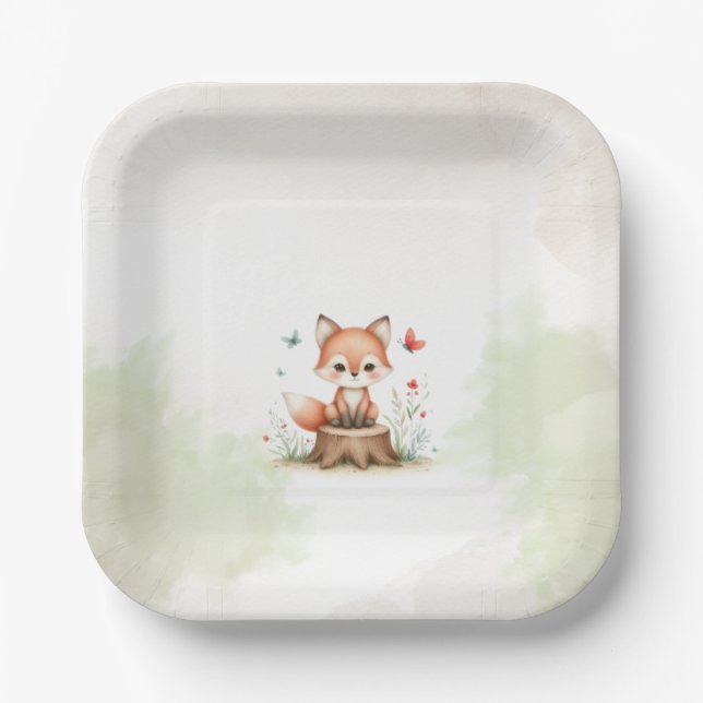 Plato De Papel Cute fox baby shower  (Anverso)