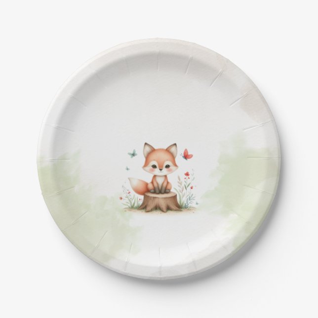 Plato De Papel Cute fox baby shower  (Anverso)