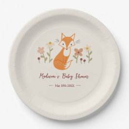 Plato De Papel Cute Fox Baby Shower Paper Plate