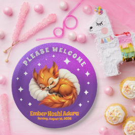Plato De Papel Cute Fox Cub Asleep in Starry Night Sky
