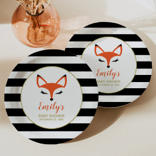 Plato De Papel Cute Fox Face Woodland Baby Shower