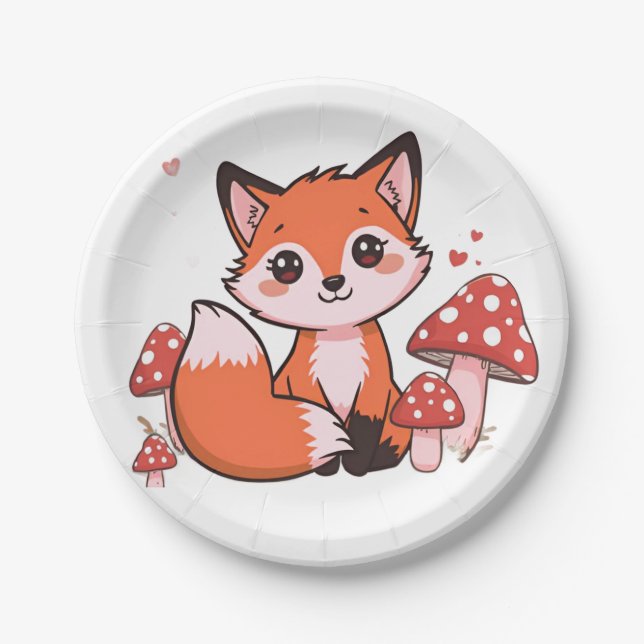 Plato De Papel Cute Fox Woodland Animal Party Design  (Anverso)