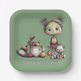 Plato De Papel Cute Frankenstein Chica Kids Halloween