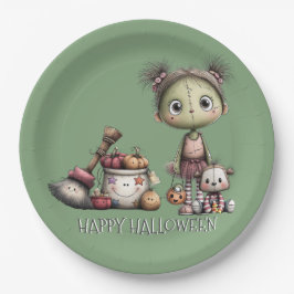 Plato De Papel Cute Frankenstein Chica Kids Halloween