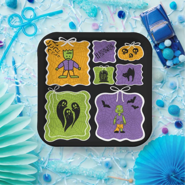 Plato De Papel Cute Frankenstein Coquette Halloween  (Fiesta)