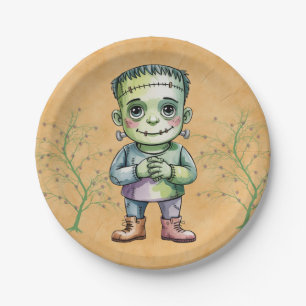 Plato De Papel Cute Frankenstein Halloween Fiesta de cumpleaños