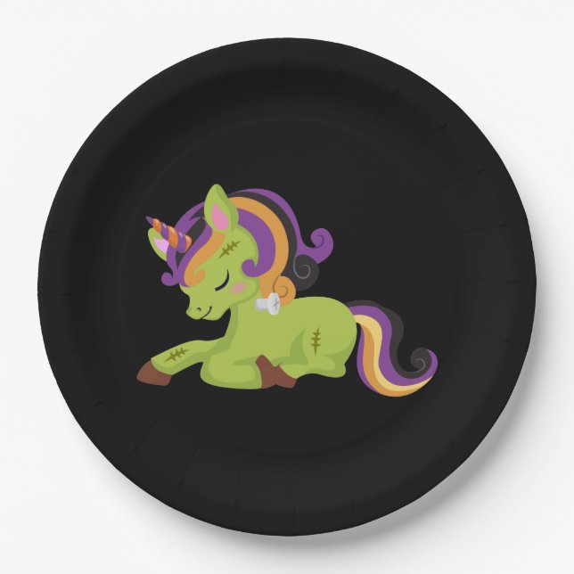 Plato De Papel Cute Frankenstein Unicorn Halloween (Anverso)