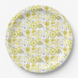Plato De Papel Cute Fresco Verano Citrus Lemon Doodle Amarillo