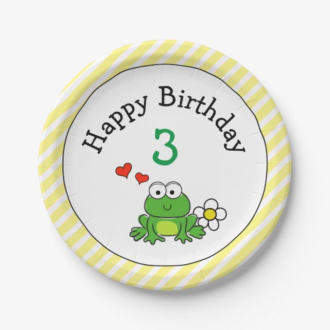 Plato De Papel Cute Frog Birday Party Placa de papel (Anverso)