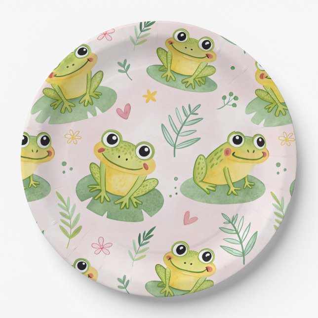 Plato De Papel Cute frogs Pattern (Anverso)