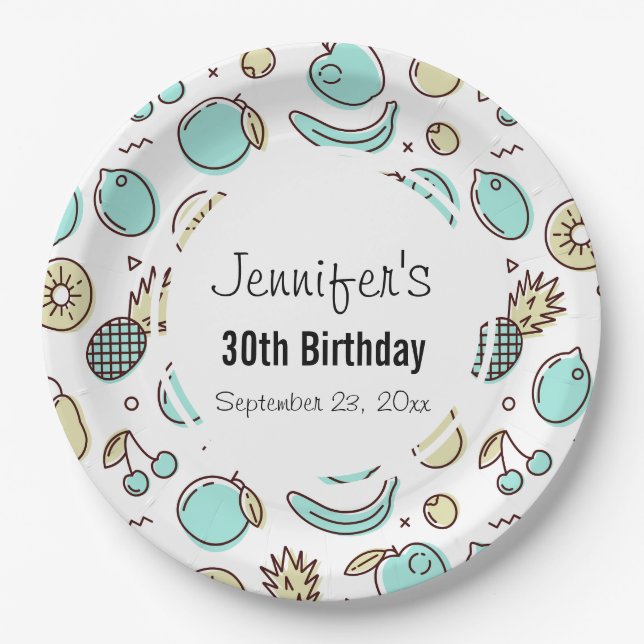 Plato De Papel Cute Fruit Pattern Summery Tema Cumpleaños (Anverso)