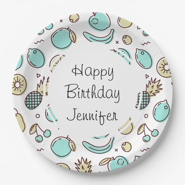 Plato De Papel Cute Fruit Pattern Summery Tema Cumpleaños (Anverso)