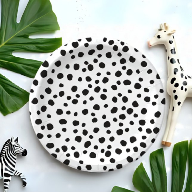 Plato De Papel Cute Fun Black Dot Monochromatic Safari Pattern (Subido por el creador)