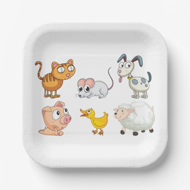 Plato De Papel Cute Fun Farm Animals (Anverso)