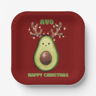 Plato De Papel Cute Funny Happy Christmas Avocado Party 