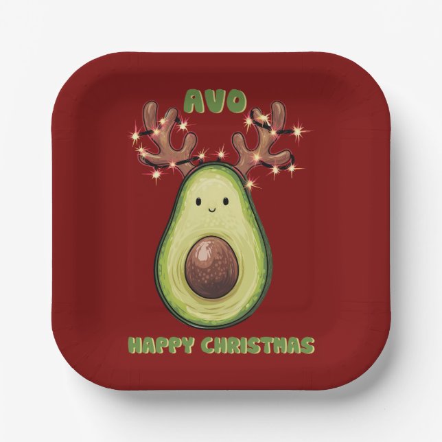 Plato De Papel Cute Funny Happy Christmas Avocado Party  (Anverso)