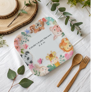 Plato De Papel Cute Funny Woodland Animals Baby Shower