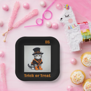 Plato De Papel Cute gato de Halloween disfrazado   Festividad