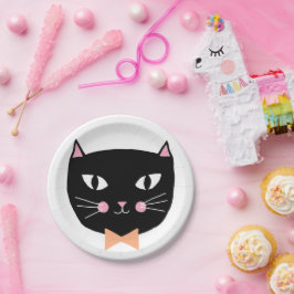 Plato De Papel Cute gato negro compadre Tie Halloween cumpleaños