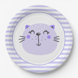 Plato De Papel Cute Gato Púrpura | Placas de papel Baby Shower
