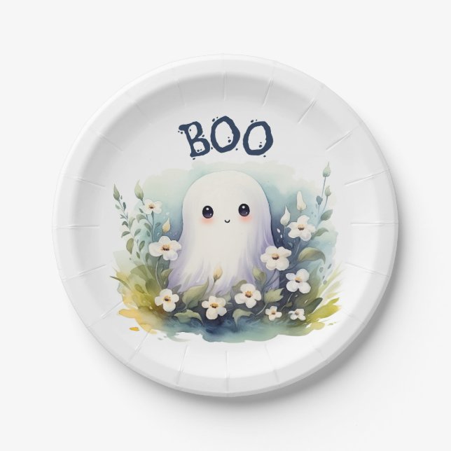 Plato De Papel Cute Ghost Halloween (Anverso)