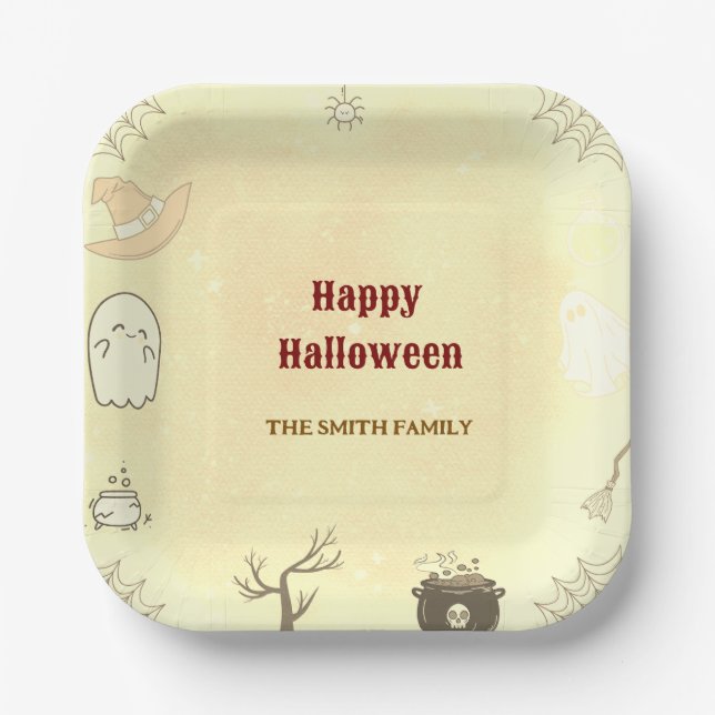 Plato De Papel Cute Ghost Halloween Placas de papel (Anverso)