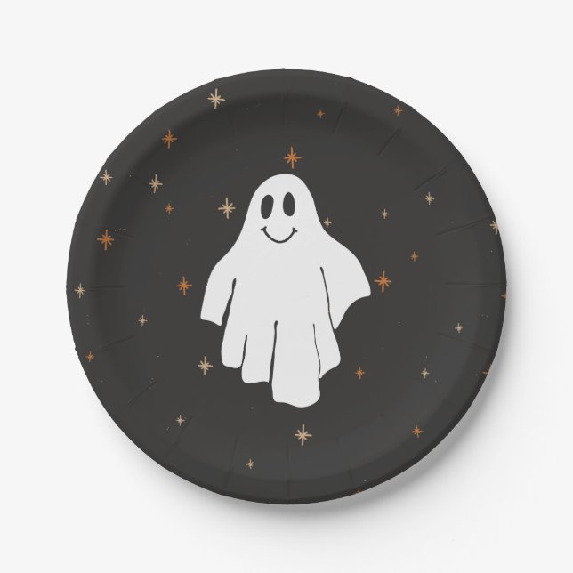 Plato De Papel Cute Ghost Halloween Placas de papel (Anverso)