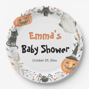 Plato De Papel Cute Ghost Halloween Pumpkin de otoño Baby Shower
