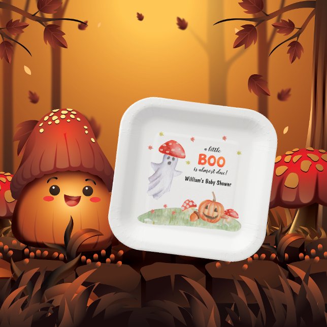 Plato De Papel Cute Ghost Mushroom Halloween Fall Baby Shower (Cute Ghost Mushroom Halloween Fall Baby Shower Paper Plates)