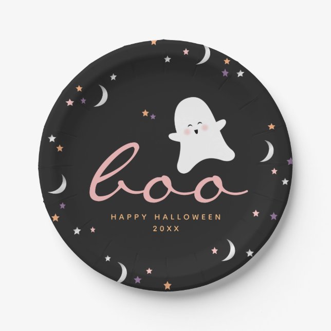 Plato De Papel Cute Ghosts Boo Halloween (Anverso)