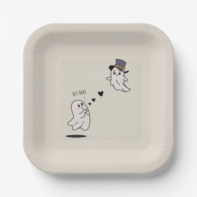 Plato De Papel Cute ghosts couple talking (Anverso)