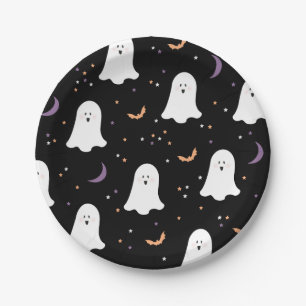 Plato De Papel Cute Ghosts Halloween Black Paper Plate