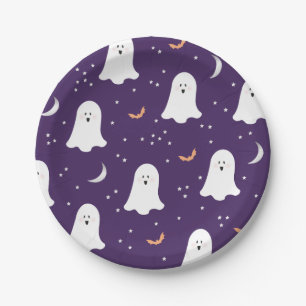 Plato De Papel Cute Ghosts Halloween Dark Purple Paper Plate