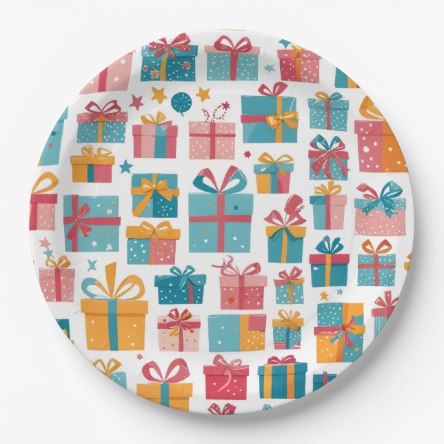 Plato De Papel Cute Gifts in Bags and Boxes with Ribbons Pattern (Anverso)
