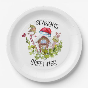Plato De Papel Cute Gingerbread House Seasons Greetings Navidades